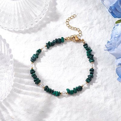 Natural Malachite Chip Beaded Bracelets for Women X-BJEW-JB11742-10-1