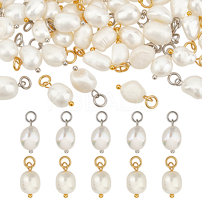 52Pcs 2 Colors Grade B Natural Cultured Freshwater Pearl Rice Charms PEAR-ME0001-04-1
