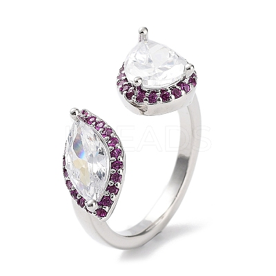 Horse Eye & Teardrop Rack Plating Brass Micro Pave Cubic Zirconia Open Rings RJEW-D020-08P-1