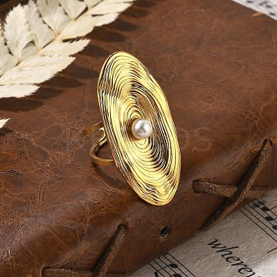 Oval 304 Stainless Steel Open Cuff Ring RJEW-R014-01G-1