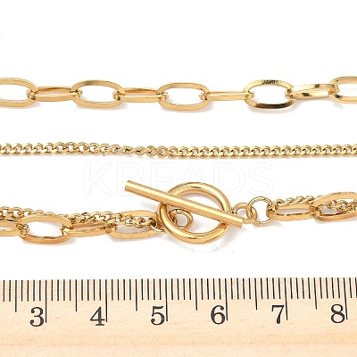 304 Stainless Steel Curb Chain & PaPerclip Chain 2-Strand OT Necklaces for Women NJEW-G193-02G-1