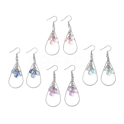 Teardrop 304 Stainless Steel Transparent Glass Dangle Earrings EJEW-JE06404-02-1