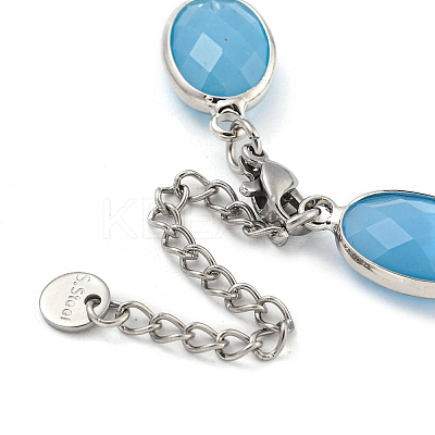 Oval Faceted Glass Link Chain Bracelets BJEW-C059-01B-P-1