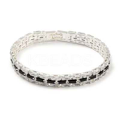 Rack Plating Brass Micro Pave Black Cubic Zirconia Rectangle Link Chain Bracelets BJEW-Q771-06S-01-1