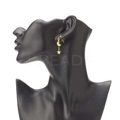 304 Stainless Steel Moon and Star Asymmetrical Earrings EJEW-JE04888-01-1