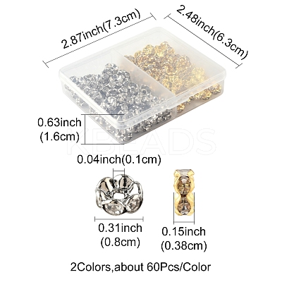 120Pcs 2 Colors Brass Crystal Rhinestone Spacer Beads RB-FS0001-06-1