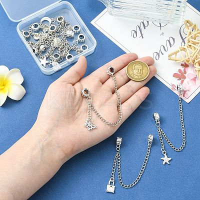 9Pcs 9 Styles Zinc Alloy European Safety Chains with Dangle Charms HJEW-CJ0001-23-1