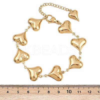 304 Stainless Steel Heart Link Chain Bracelets for Valentine's Day Gift BJEW-D359-17A-G-1