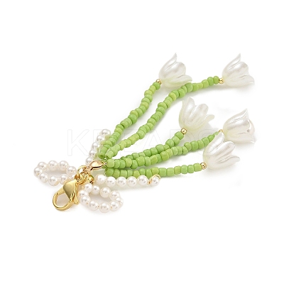 Bowknot & Flower Glass Seed Pendant Decoration HJEW-TA00311-01-1
