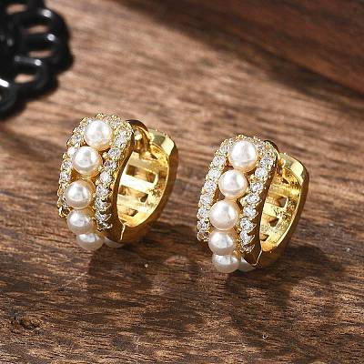 Real 18K Gold Plated Hollow Chunky Cubic Zirconia Huggie Hoop Earrings EJEW-I260-05G-NR-1