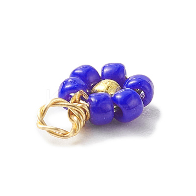 8Pcs 8 Color Flower Glass Seed Beaded Charms PALLOY-JF02004-02-1