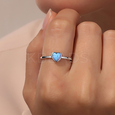 Light Sky Blue Synthetic Opal Heart Finger Ring FM4105-2-1