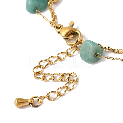 Summer Beach Nuggets Natural Amazonite & Imitation Pearl Multi-Strand Anklets BJEW-P326-06B-G-1