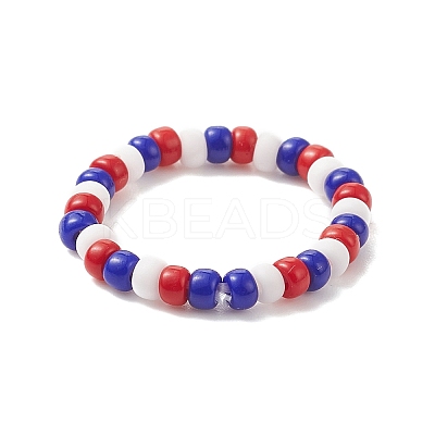4Pcs 4 Style Independence Day Glass Seed Stretch Finger Rings Set with Brass Star Beaded for Women RJEW-TA00065-1