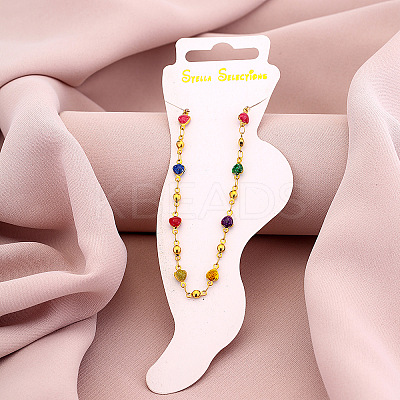 Heart 304 Stainless Steel Enamel Chain Anklets WGD014F-08-1
