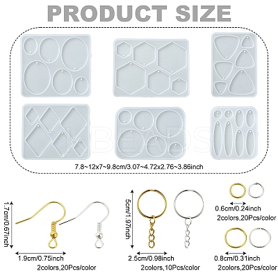 DIY Hexagon & Rhombus & Triangle & Oval Pendant Silicone Molds for DIY Earring Making DIY-YW0009-86-1