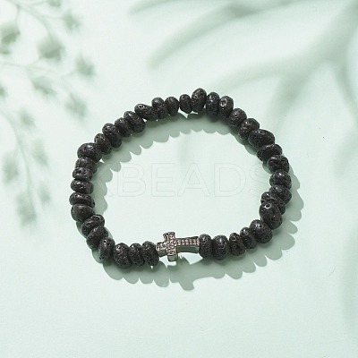 Natural Lava Rock Beaded Stretch Bracelet BJEW-JB08294-01-1