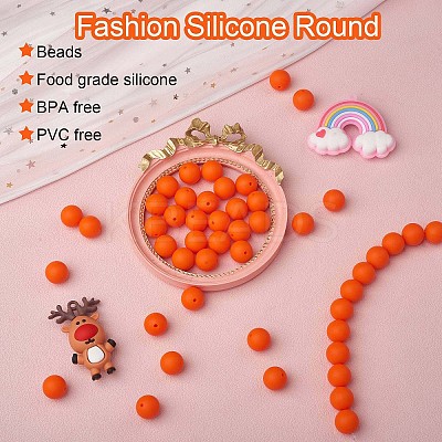 100Pcs Silicone Beads Round Rubber Bead 15MM Loose Spacer Beads for DIY Supplies Jewelry Keychain Making JX444A-1