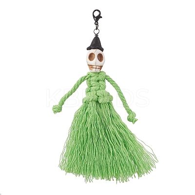 Halloween Cotton Threads Tassel & Synthetic Turquoise Skull Pendant Decorations HJEW-JM03757-03-1