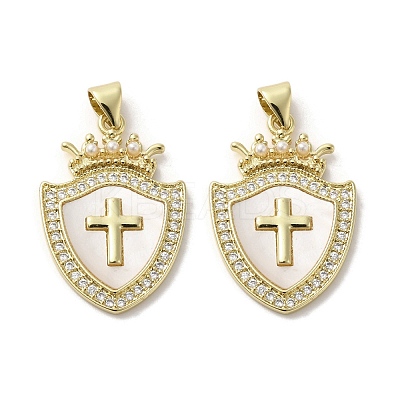 Brass Pave Shell Pendants KK-I708-17G-G-1