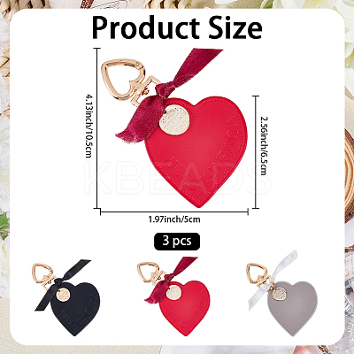 3Pcs 3 Colors Heart Leather Keychains KEYC-CL0001-24-1
