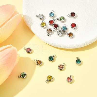 20Pcs 10 Colors 201 Stainless Steel Rhinestone Charms STAS-FS0002-05-1