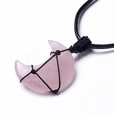 Adjustable Natural Rose Quartz Moon Pendant Necklace NJEW-B086-02G-1