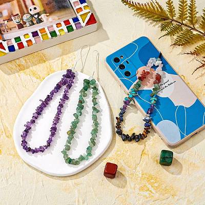 Natural Obsidian Chips Cell Phone Lanyard Wrist Strap HJEW-SW00018-04-1