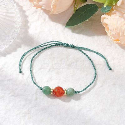 Natural Green Aventurine & Striped Agate Round Beads Braided Bead Bracelets for Women BJEW-JB11978-1