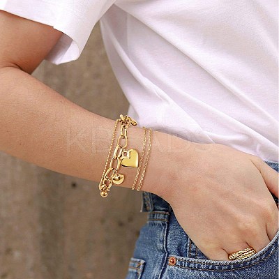 Stainless Steel Heart Charm Bracelets for Women BJEW-BB69676-I-1