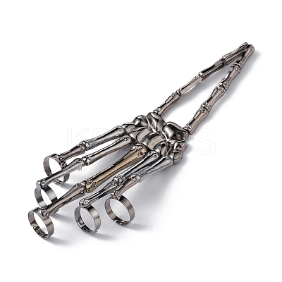 Halloween Themed Skull Alloy Full Hand Ring Bracelet BJEW-L680-01B-1