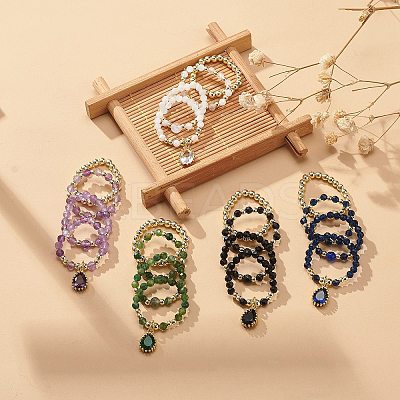 20Pcs 20 Style Natural & Synthetic Mixed Gemstone & Brass Beaded Stretch Rings Set RJEW-JR00540-1