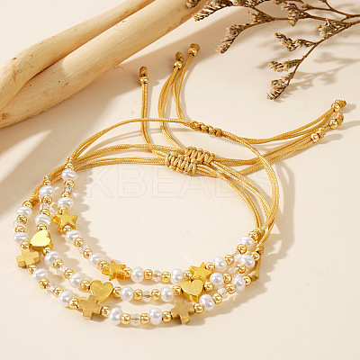 3Pcs Cross Adjustable Plastic Imitation Pearl Braided Bead Bracelets for Women OW3783-4-1