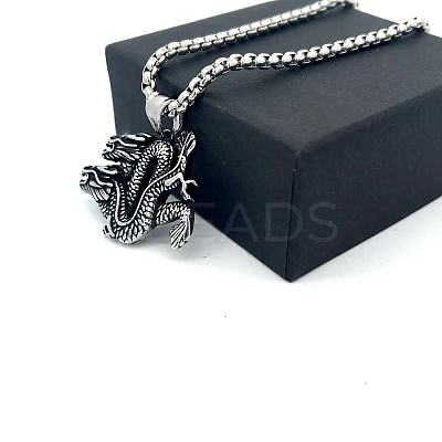 Vintage European Style 304 Stainless Steel Double Dragon Pendant Necklaces for Men GQ0612-1