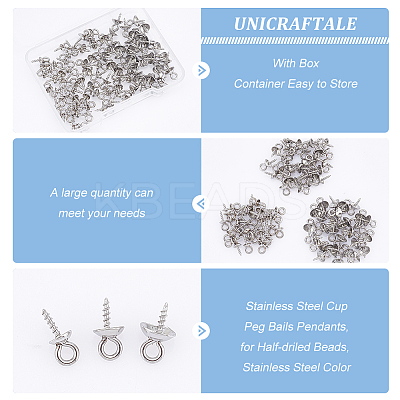 90Pcs 3 Size 201 Stainless Steel Cup Peg Bails Pendants STAS-UN0040-24-1