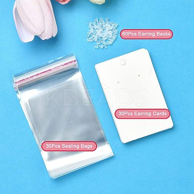 30Pcs Rectangle Paper One Pair Earring Display Cards with Hanging Hole DIY-YW0008-55A-1