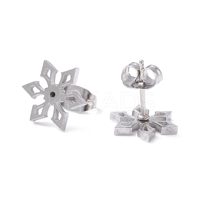 Non-Tarnish Snowflake 304 Stainless Steel Stud Earrings for Women EJEW-Z017-04P-1