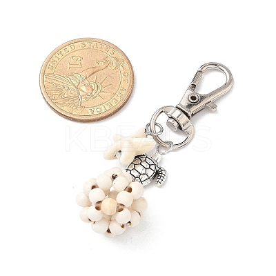 Starfish & Round Synthetic Turquoise Pendant Decorations HJEW-JM03276-1