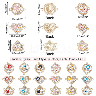 36Pcs 18 Style Rack Plating Light Gold Alloy Enamel Links Connectors ENAM-PH0001-88-1