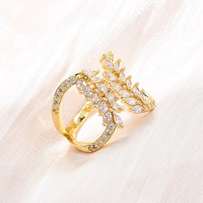 Brass Micro Pave Clear Cubic Zirconia Cuff Rings for Women RJEW-U047-02G-1
