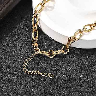 304 Stainless Steel Oval Link Chain Necklaces for Women Men NJEW-A054-01G-1