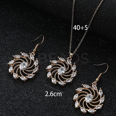 Flower Brass Micro Pave Clear Cubic Zirconia Pendant Necklaces & Dangle Earrings Sets WG2DD79-03-1