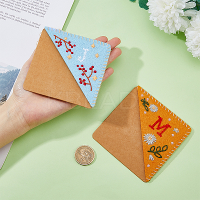 2Pcs 2 Colors Flower Pattern Felt Embroidery Bookmarks AJEW-HY0001-70-1