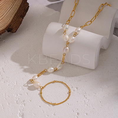 Elegant Natural Freshwater Pearl Beads Link Ring Bracelets KX0637-1