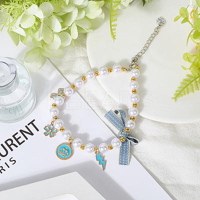 Adjustable Plastic Imitation Pearls Beads Pet Collars Necklaces AJEW-WH20017-48B-01-1