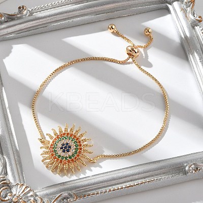 Sun Brass Micro Pave Cubic Zirconia Link Slider Bracelets KK-R217-49G-01-1