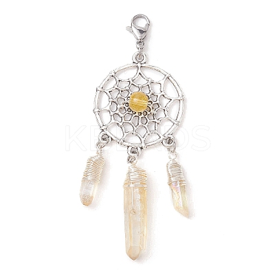Alloy Woven Net/Web with Natural Yellow Quartz Pendants Decorations HJEW-TA00194-01-1