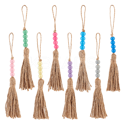 Round Wood Beads Pendant Decoration HJEW-OC00015-1