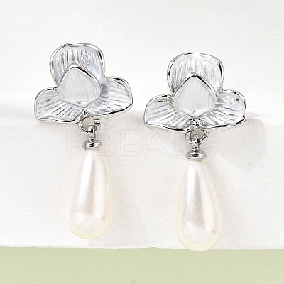 Brass Enamel Stud Dangle Earrings KK-CBAB173-02A-P-1