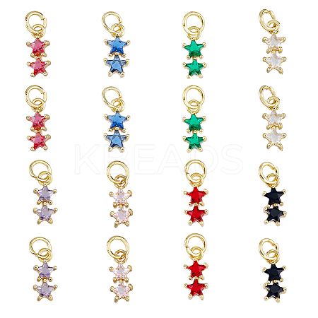 16PCS 8Colors Brass Cubic Zirconia Charms KK-DC0003-77-1